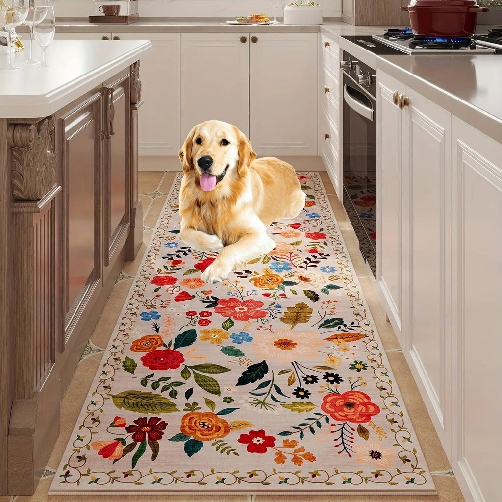 Vintage Butterfly Floral Runner Rug – Boho Non-Slip Hallway Mat