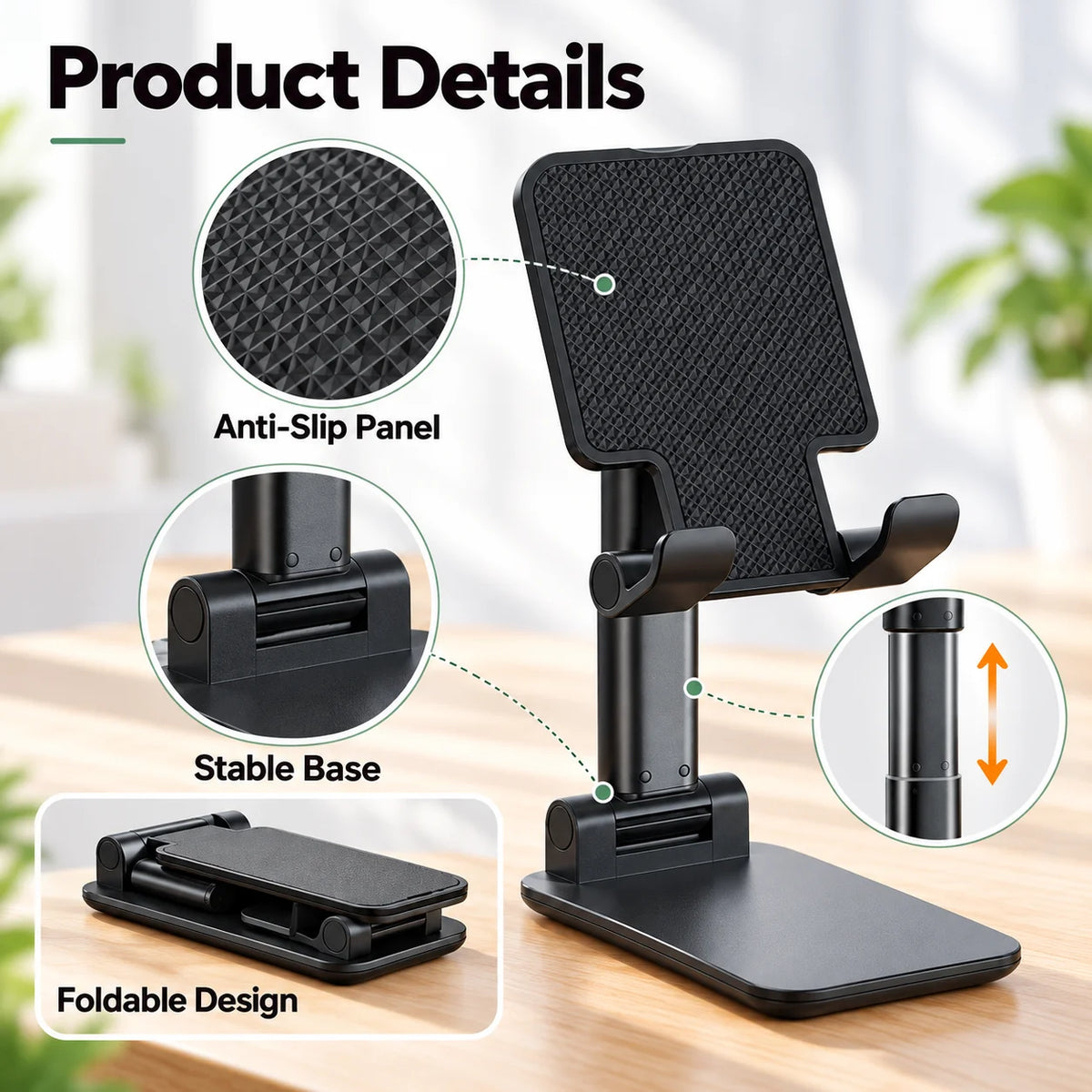 Adjustable Foldable Phone Stand | 120° Rotating Desktop Holder
