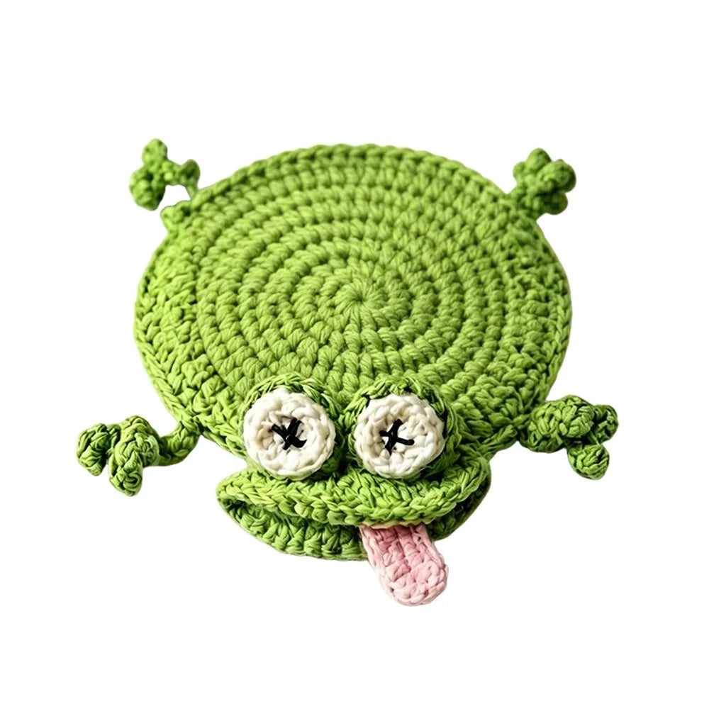 Handmade Crochet Animal Coaster – Knitted Cotton Drink Mat