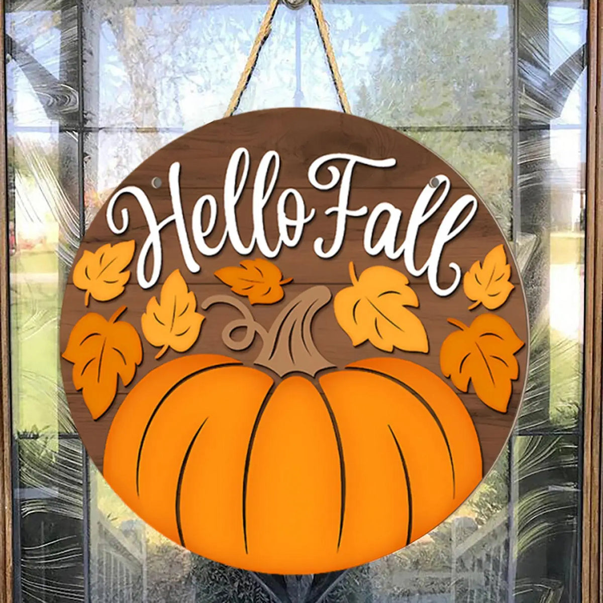 Rustic Autumn Welcome Plaque | Round Wood Hanging Sign