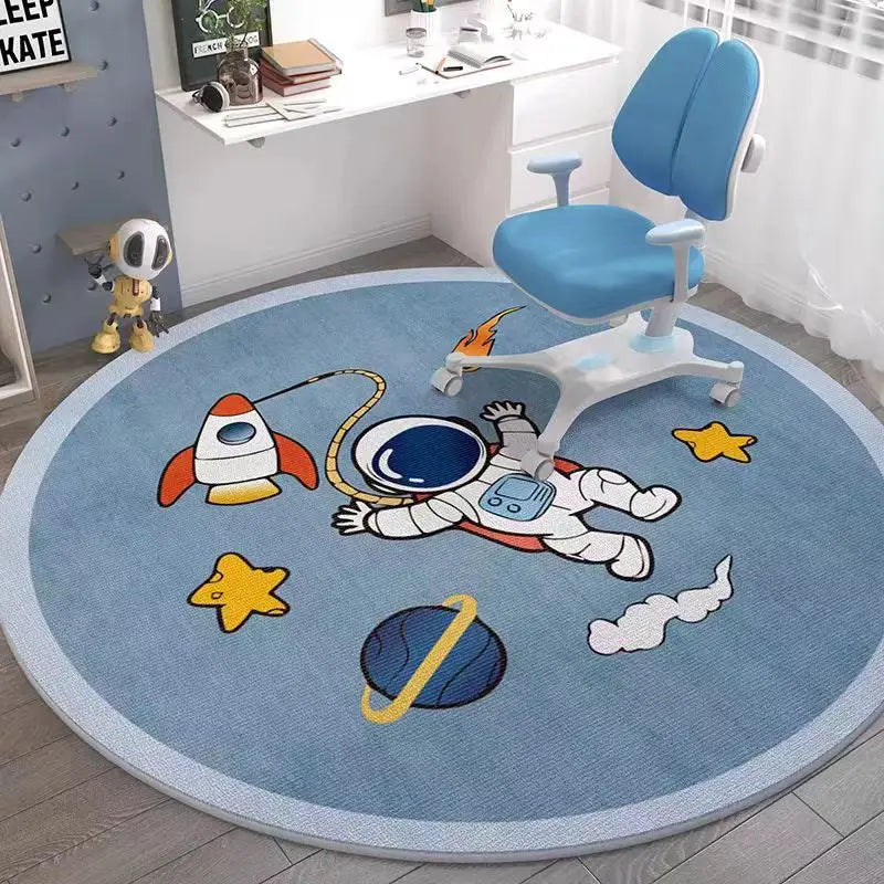 Space Round Rug – Rocket Astronaut Planets Stars Floor Mat