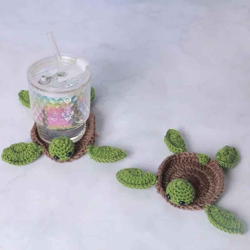 Handmade Crochet Turtle Coaster – Organic Cotton Mug Rug