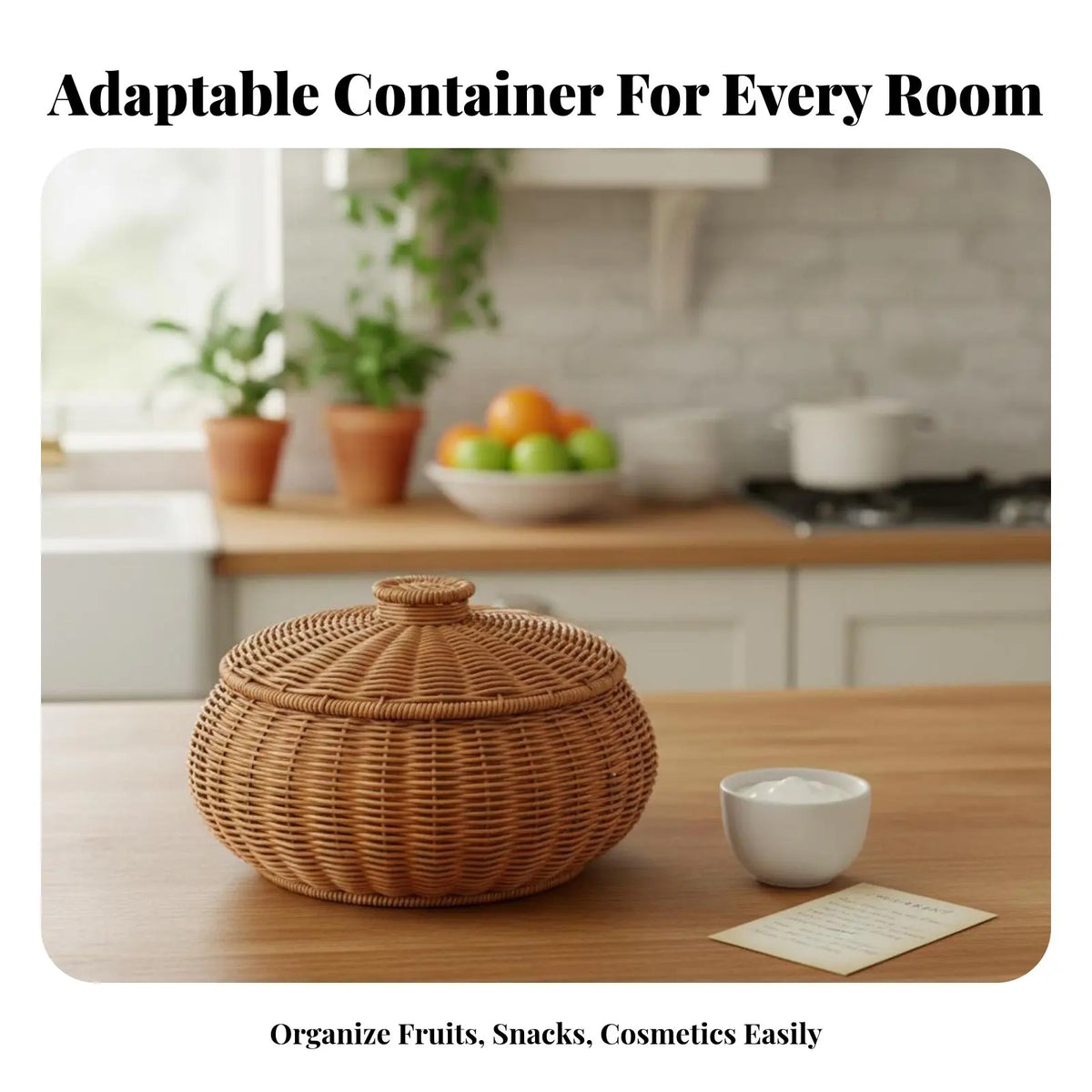 Round Rattan-Style Woven Basket with Lid | Aesthetic Storage Box