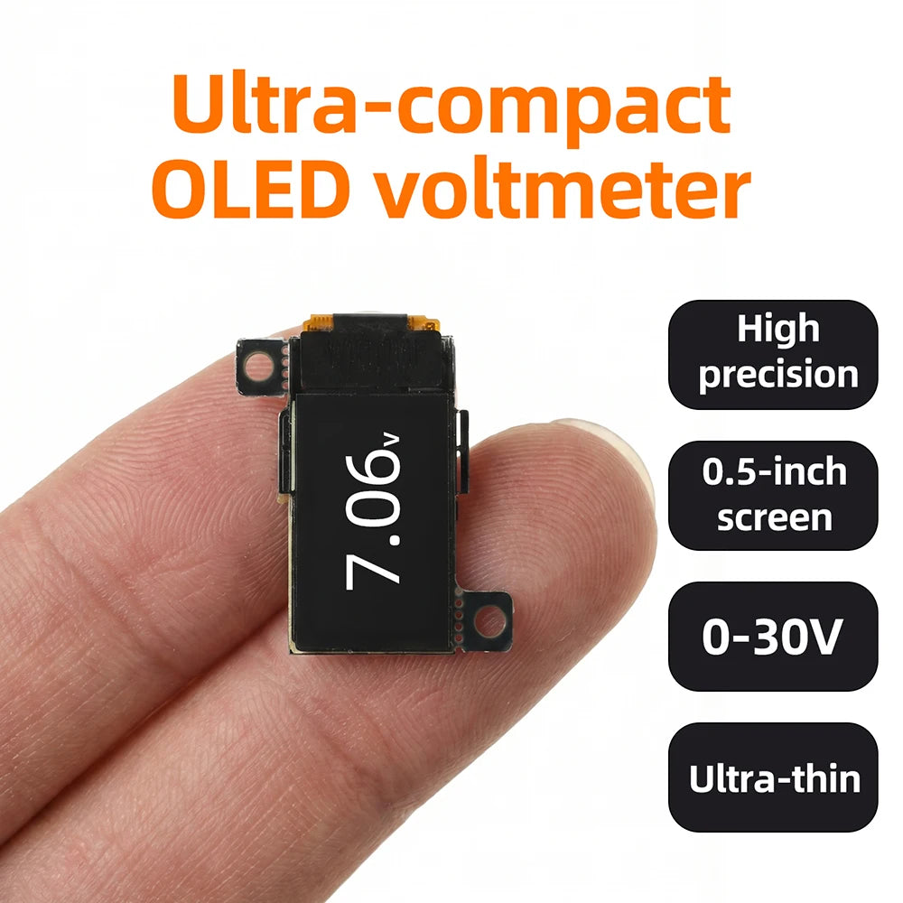 DC 0-30V Mini Digital Voltmeter – OLED 12-Bit ADC Gaqqee