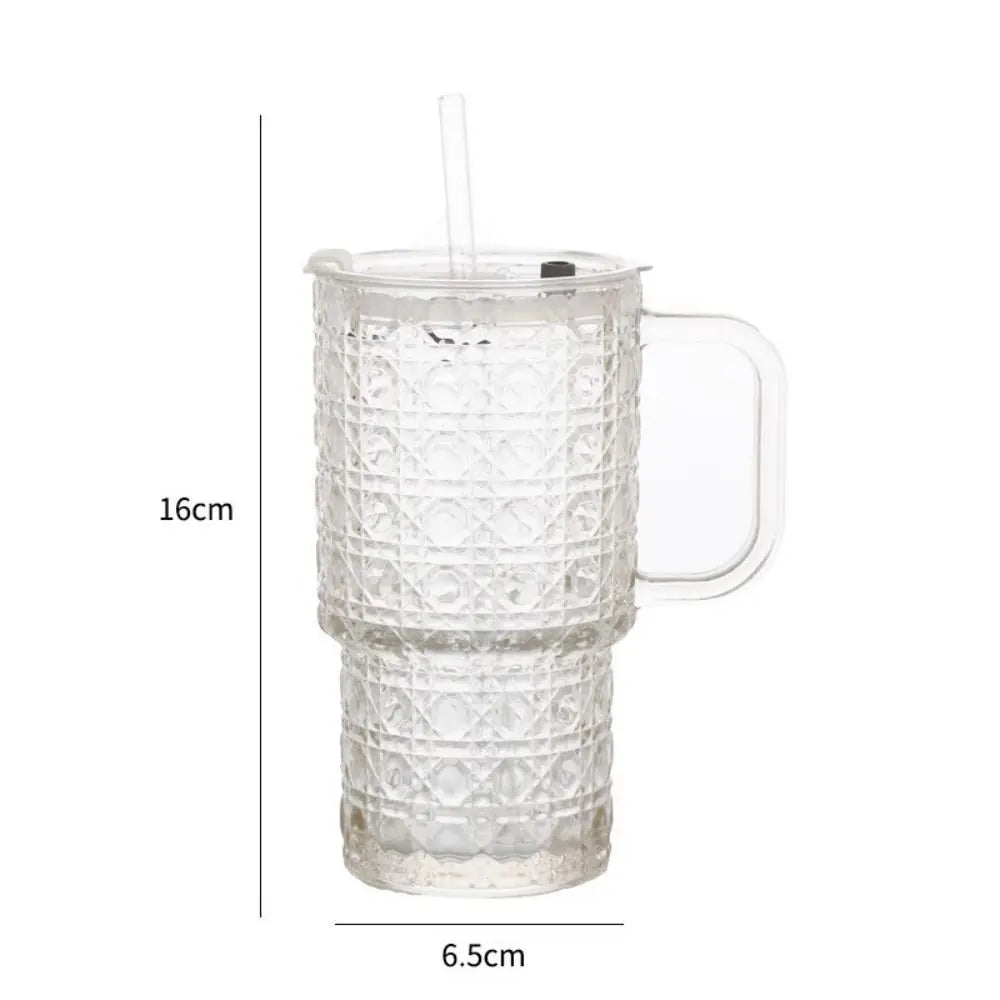 600ml Glass Tumbler Cup with Handle, Straw & Sealed Lid