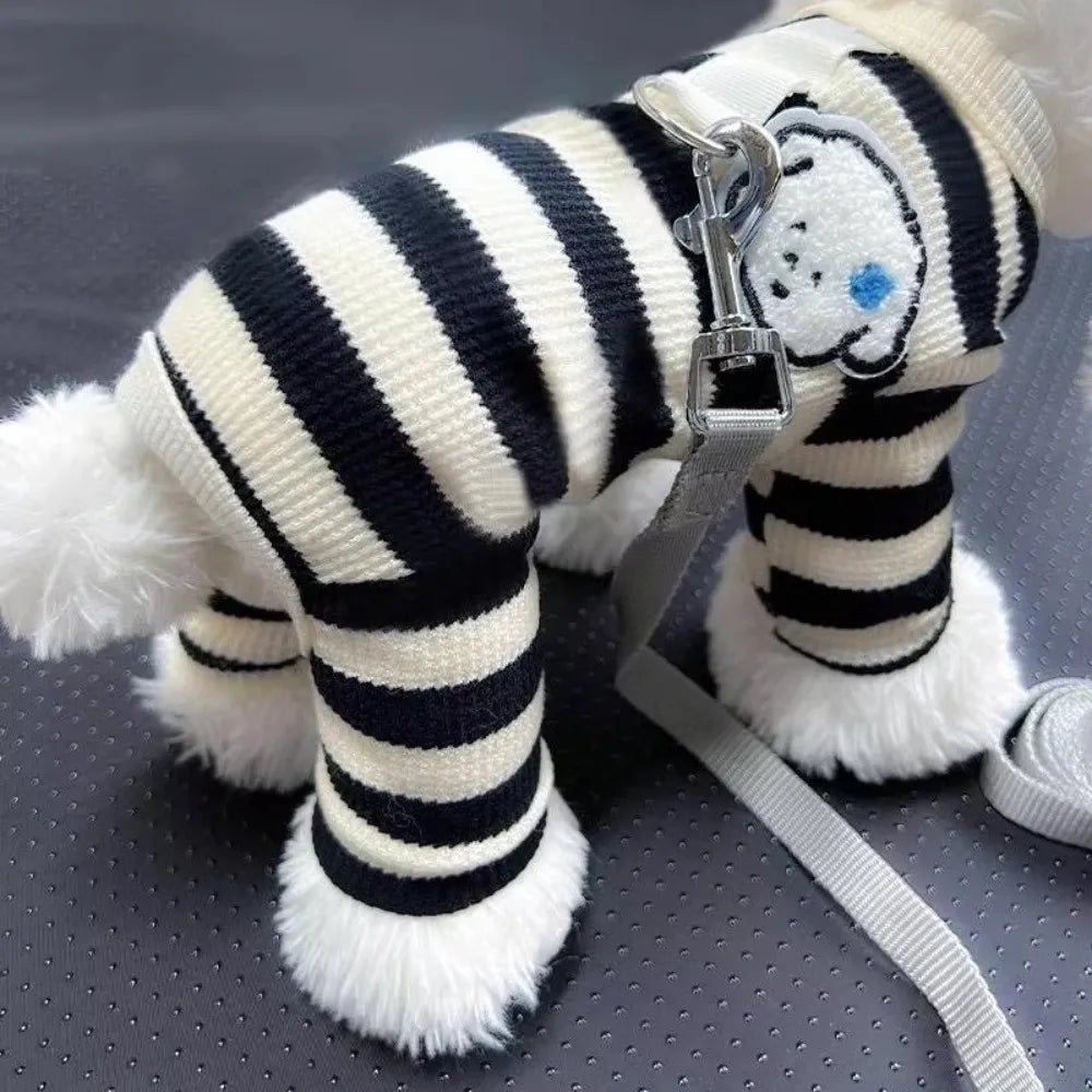 Striped Dog Jumpsuit – Breathable 4-Leg Puppy Pajamas