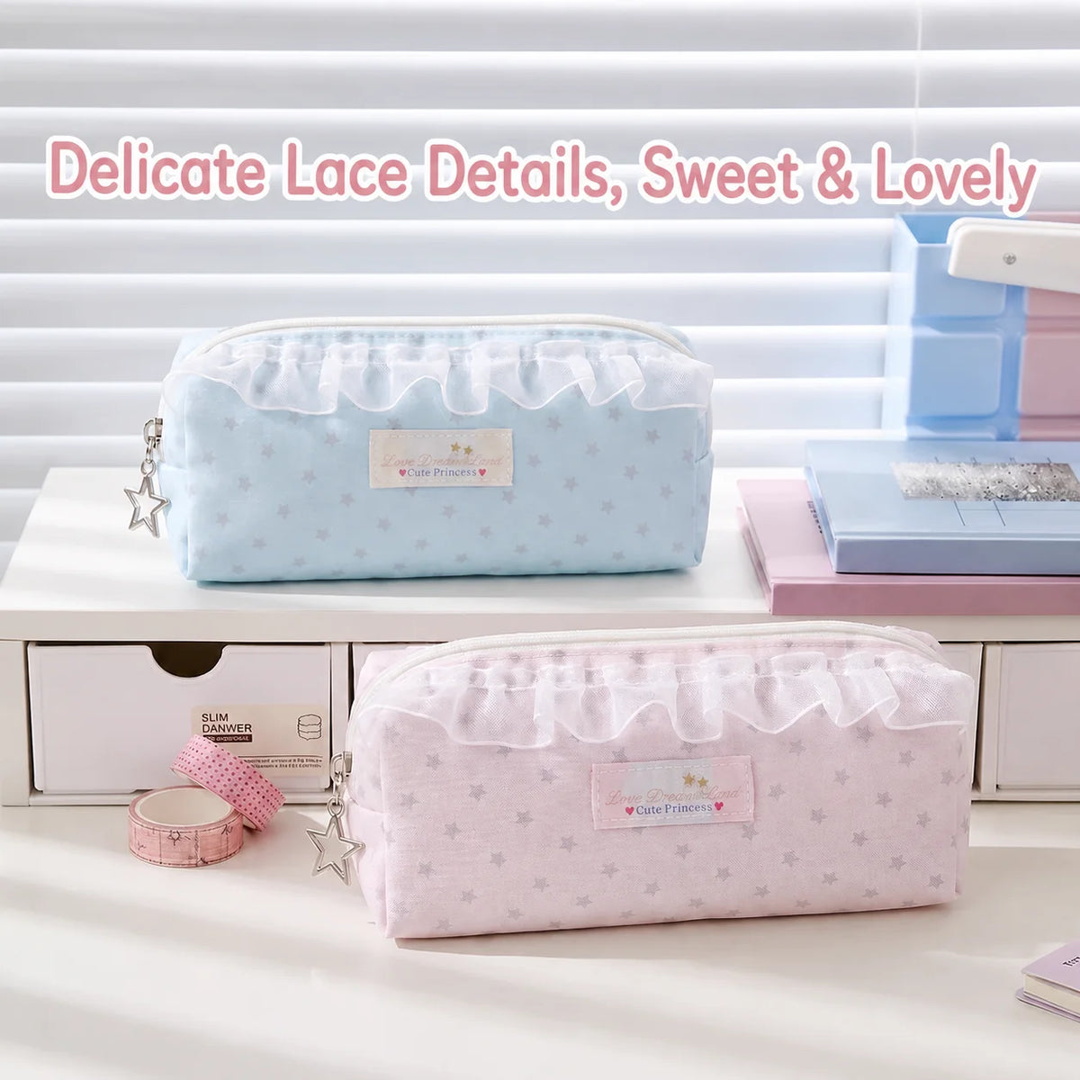 Star Print Canvas Pencil Bag – Aesthetic Stationery Pouch