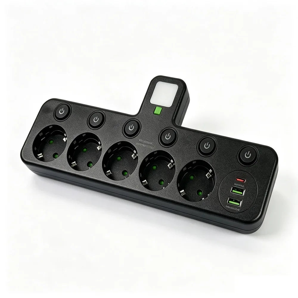 EU Wall Socket 2–5 Plugs with USB Type-C Ports | 2500W