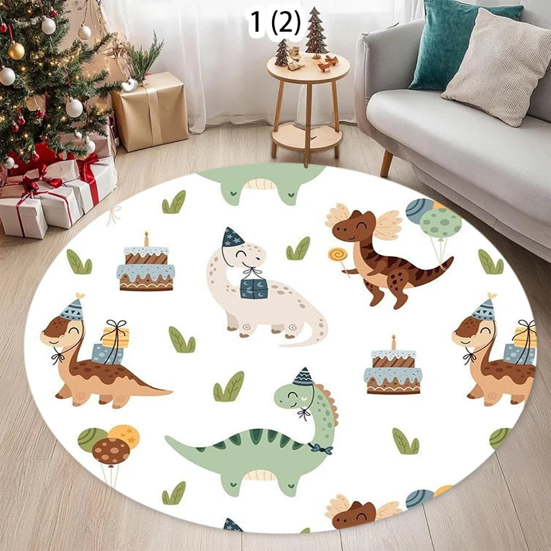 Round Kids Cartoon Road Track Play Rug – Non-Slip Mat