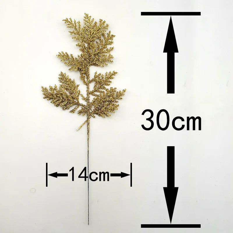 Gold Glitter Artificial Pine Branches Christmas Decor 10pcs