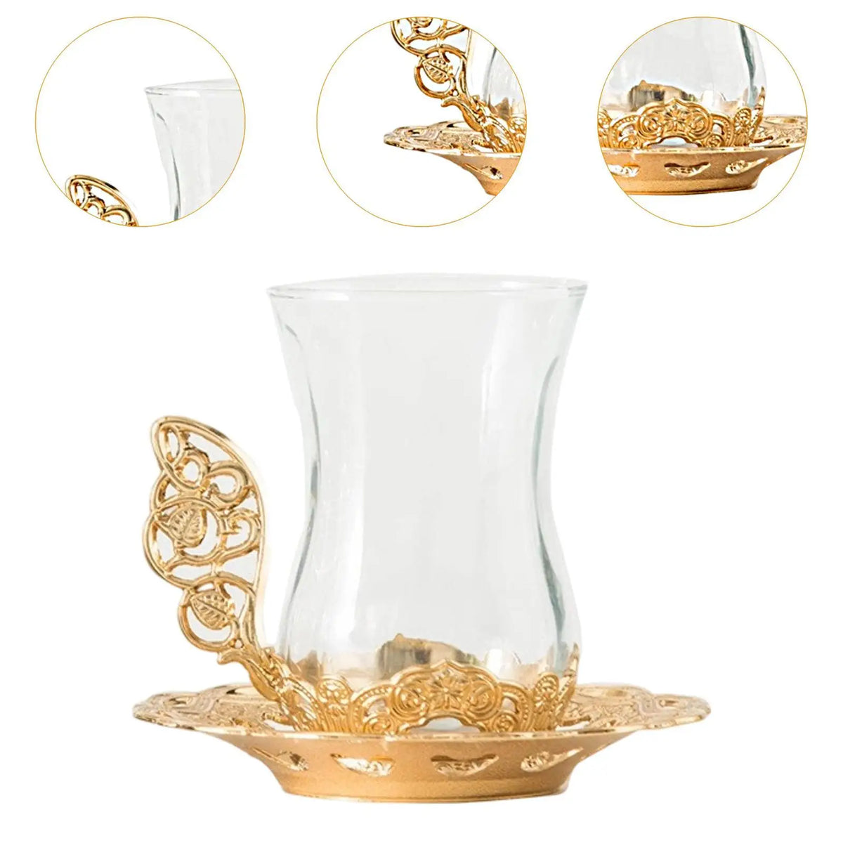 Flower Glass Tea Cup Set with Golden Saucer & Spoon