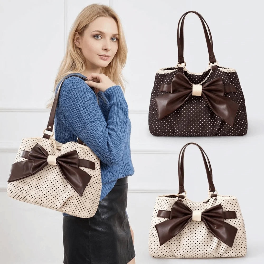 Vintage Y2K Bow Polka Dot Women's Shoulder Bag | PU Leather