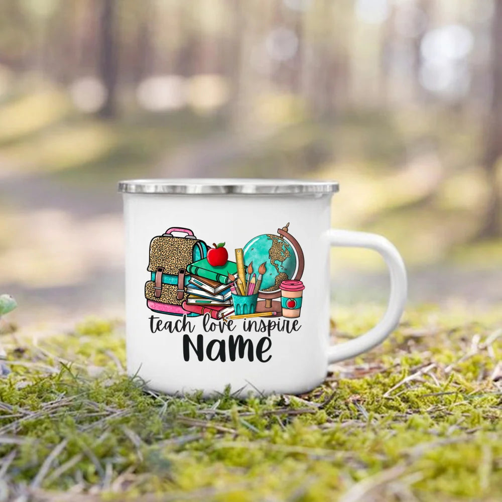 Personalised Teacher Enamel Mug – Custom Name Coffee Cup
