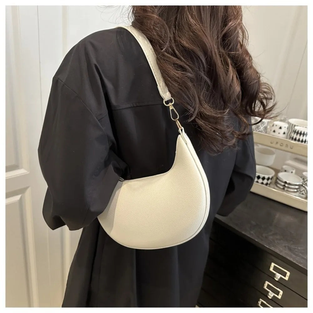 Women's PU Leather Moon-Shaped Shoulder Tote Bag | Large Capacity
