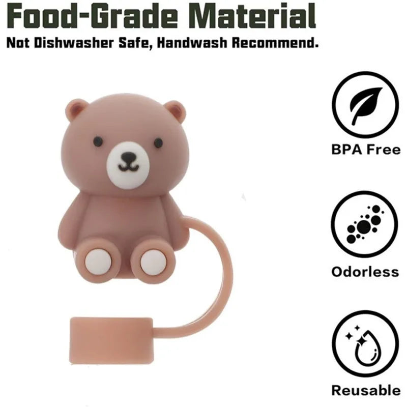 Cute Bear Silicone Straw Tip Cover for Stanley Tumblers