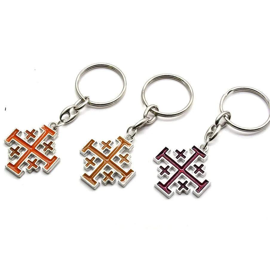 Jerusalem Cross Metal Keychain Pendant – Religious Key Ring