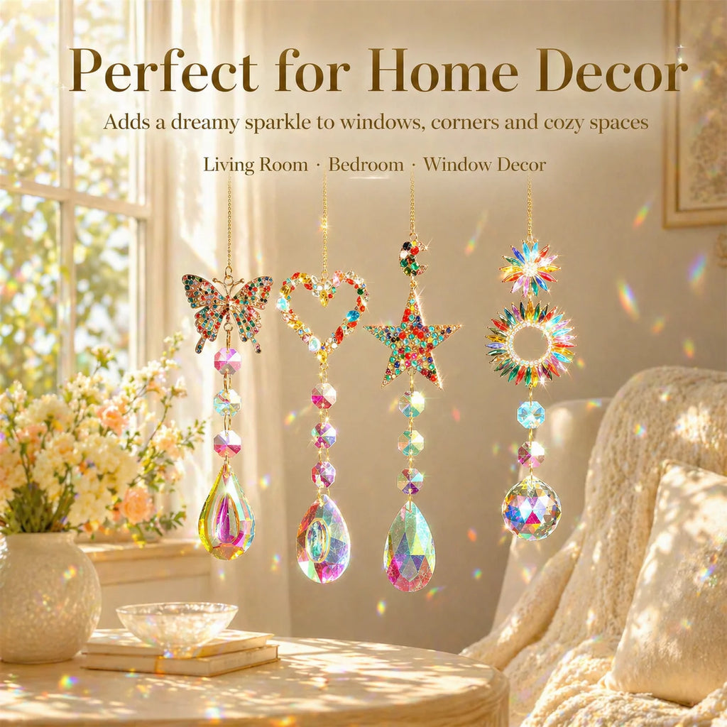 Crystal Suncatcher Set 4Pcs – Rainbow Window Hanging Ornaments