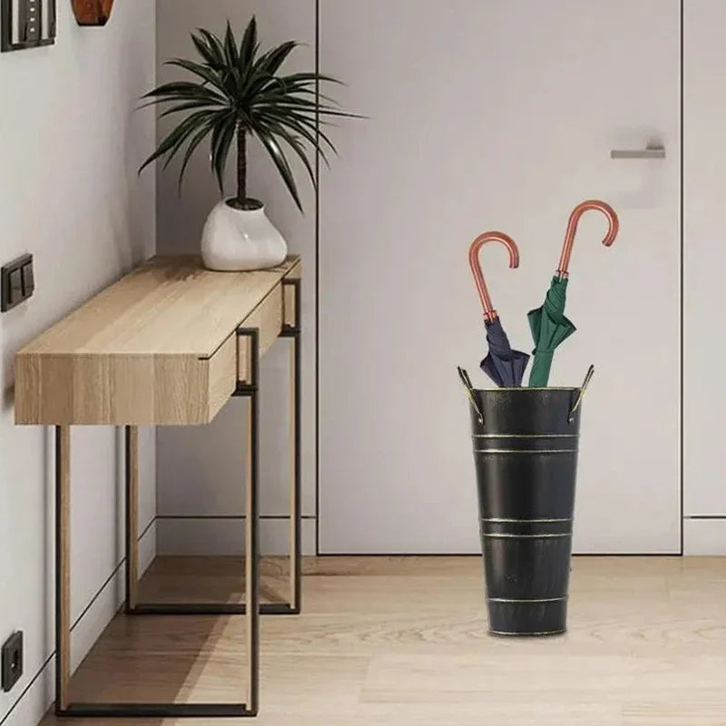 Retro Iron Flower Bucket Vase with Handle | Rustic Home Decor
