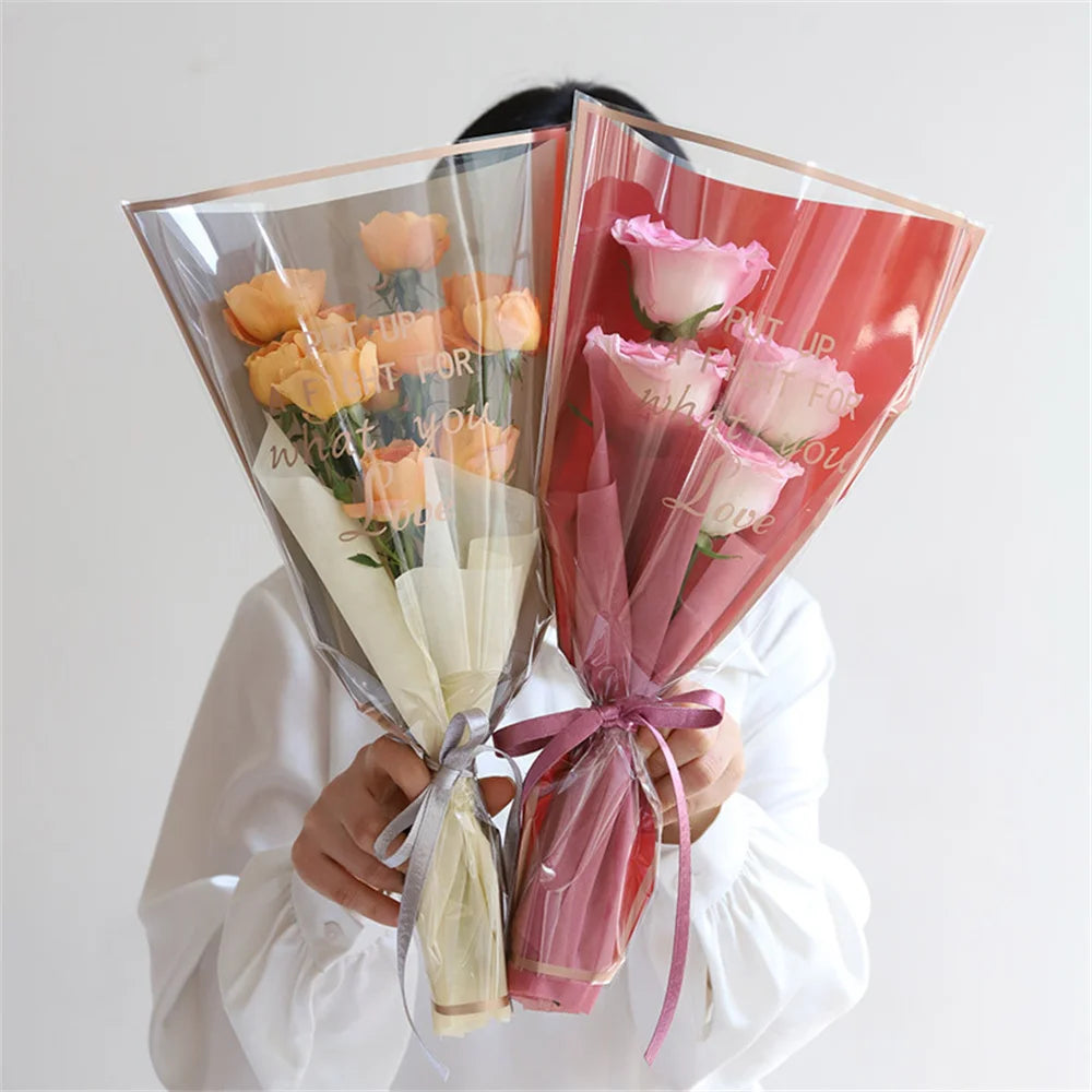 50-Pack Waterproof Rose Flower Wrapping Bags – Rose Gold