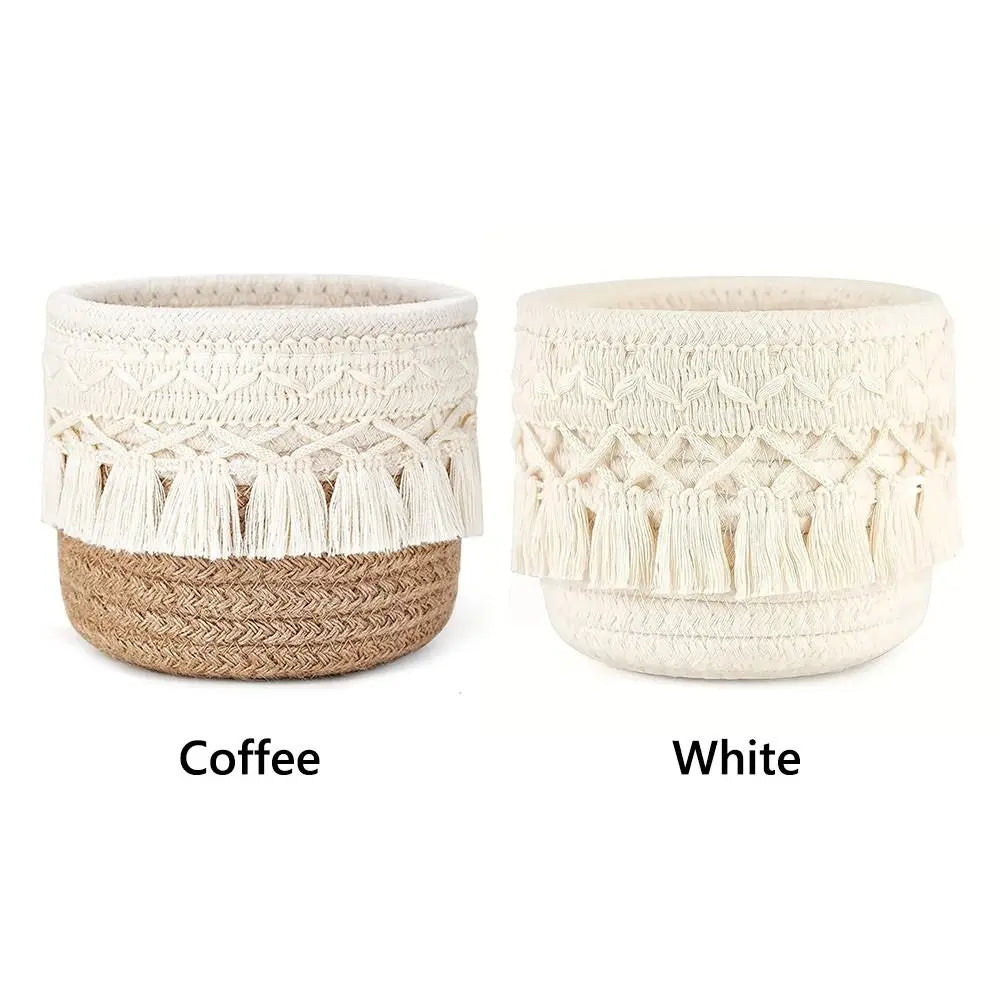 Cotton Rope Tassel Desktop Storage Basket | Woven Organizer