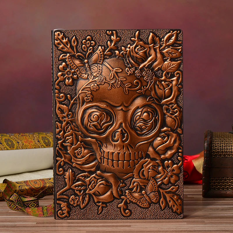Skull Flower Embossed PU Leather A5 Notebook – Planner & Diary