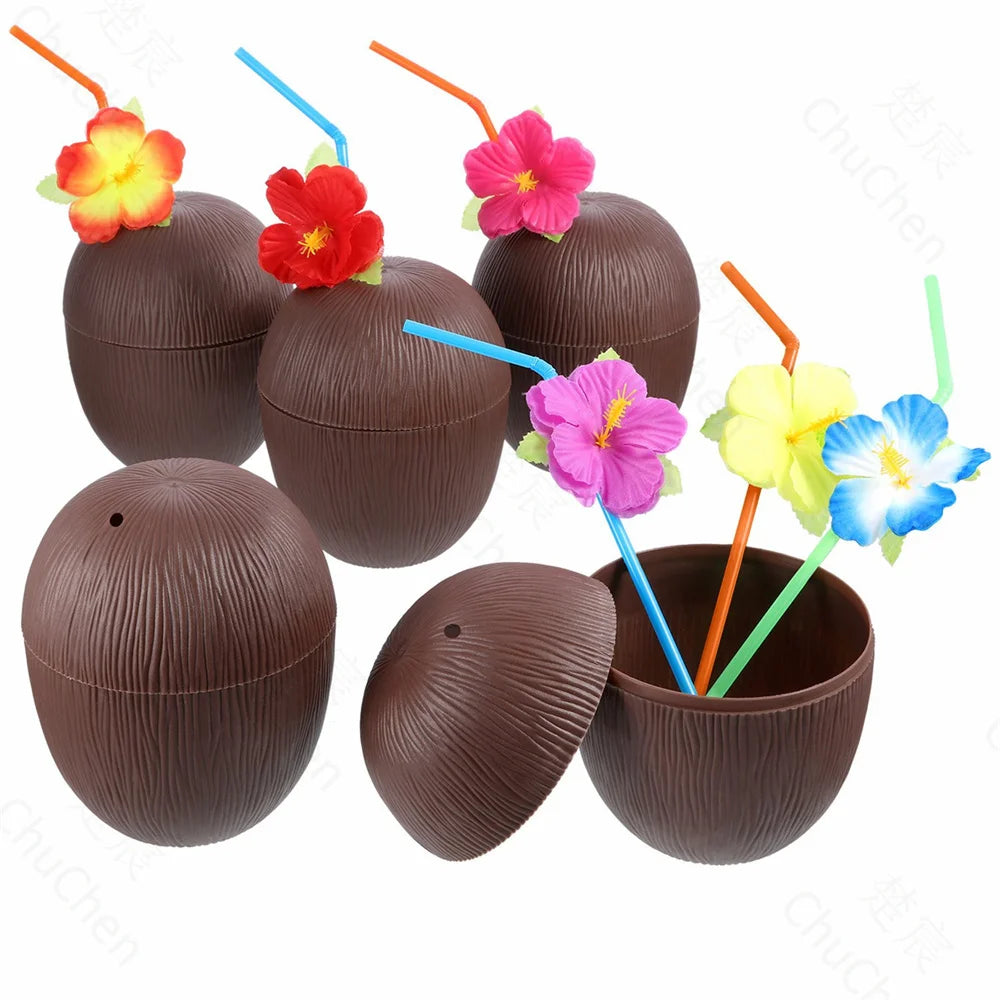 Tropical Coconut Drinking Cup with Straw | Hawaiian Party