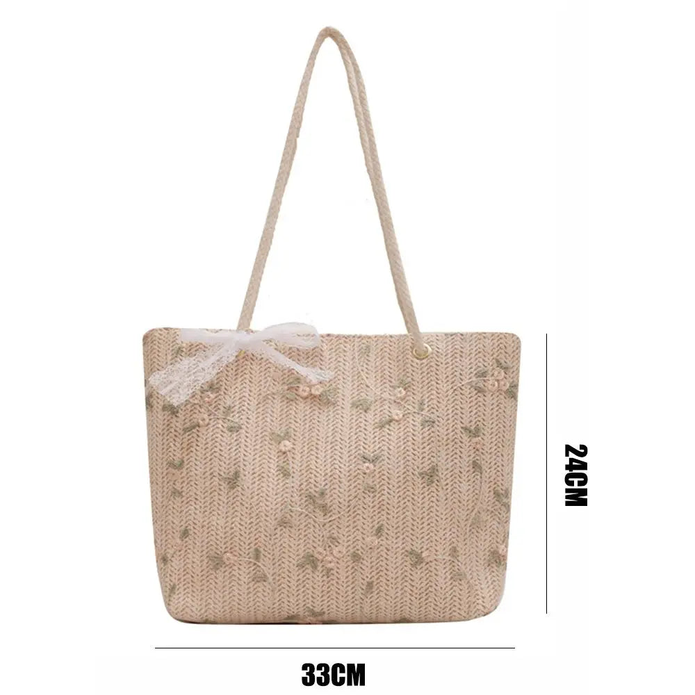 Large Straw Beach Tote Bag – Boho Summer Shoulder Handbag