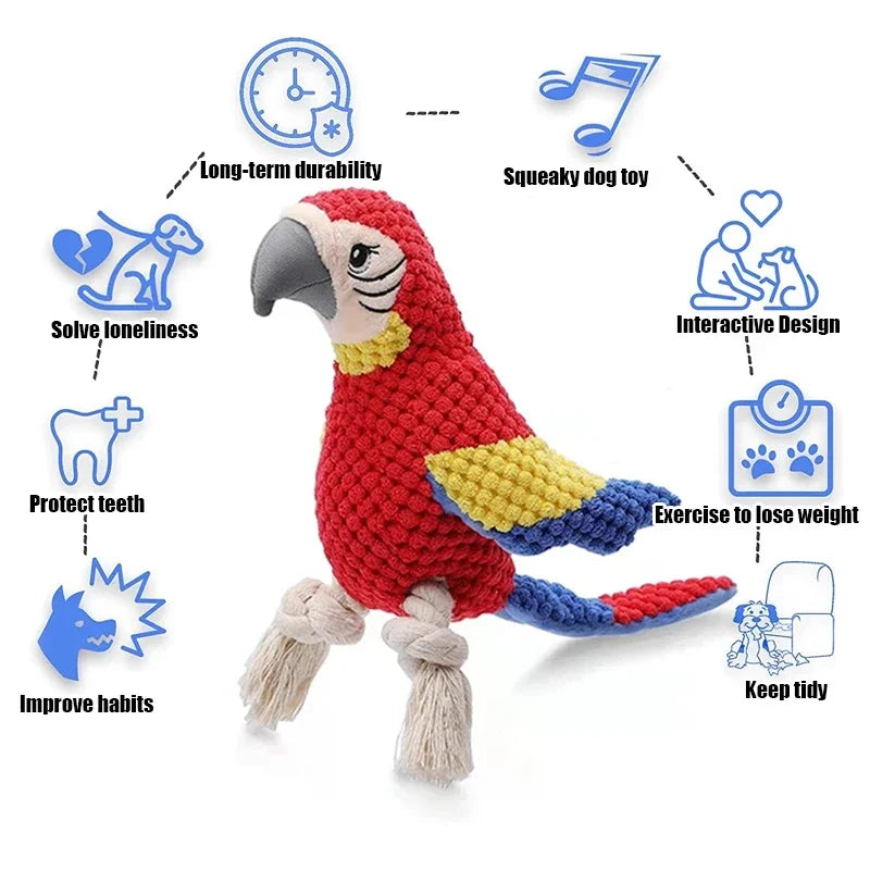 Realistic Parrot Plush Squeaky Dog Toy – Bite-Resistant Fleece