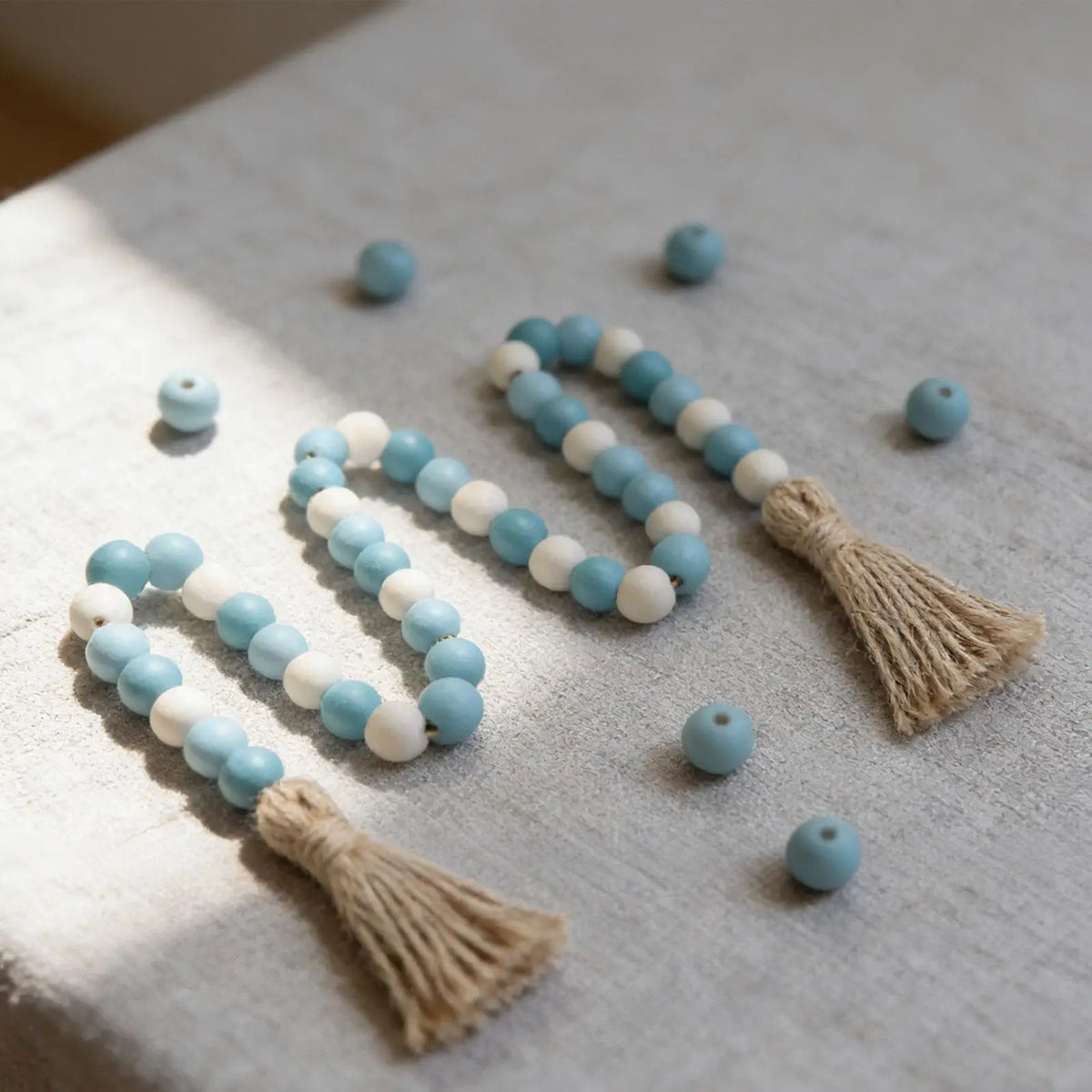 Natural Wood Bead Garland with Tassel | Boho Farmhouse Décor