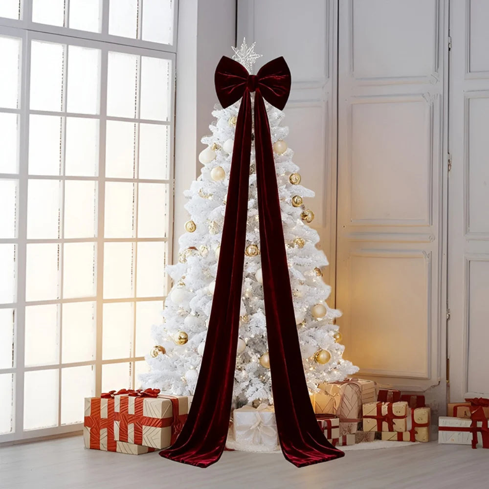 Large Velvet Christmas Bow Decoration – Wine Red Tree Pendant