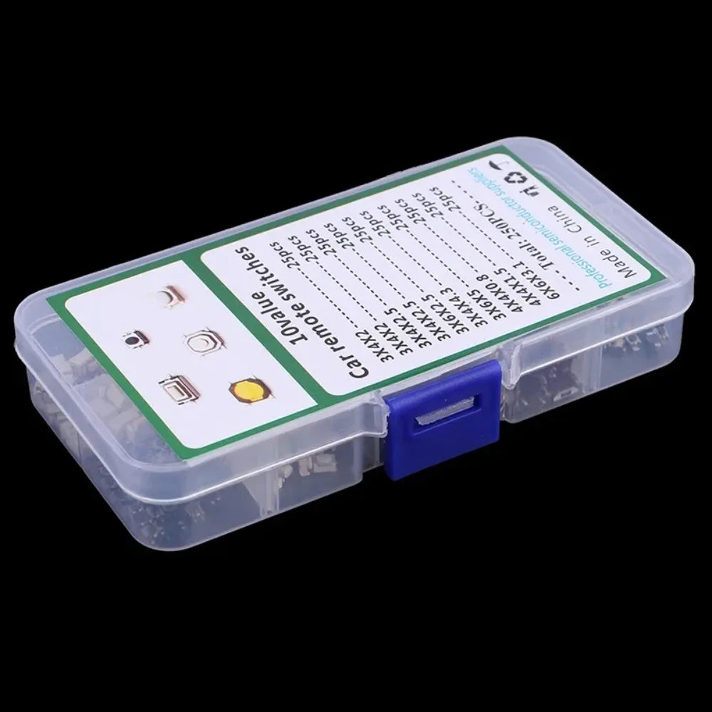 250-Piece Tactile Push Button Microswitch Set – 10 Types