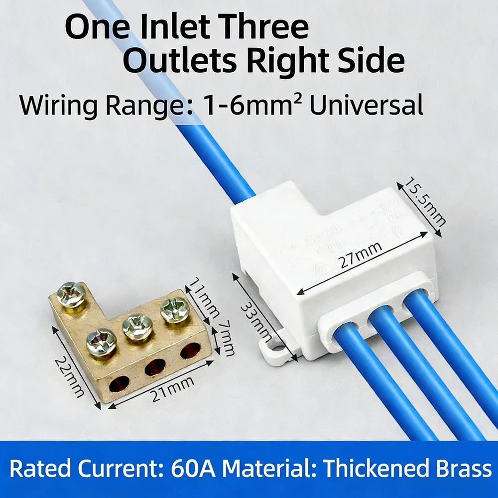 Brass Wire Connector Splitter 1–6mm² Quick Terminal Block 60A