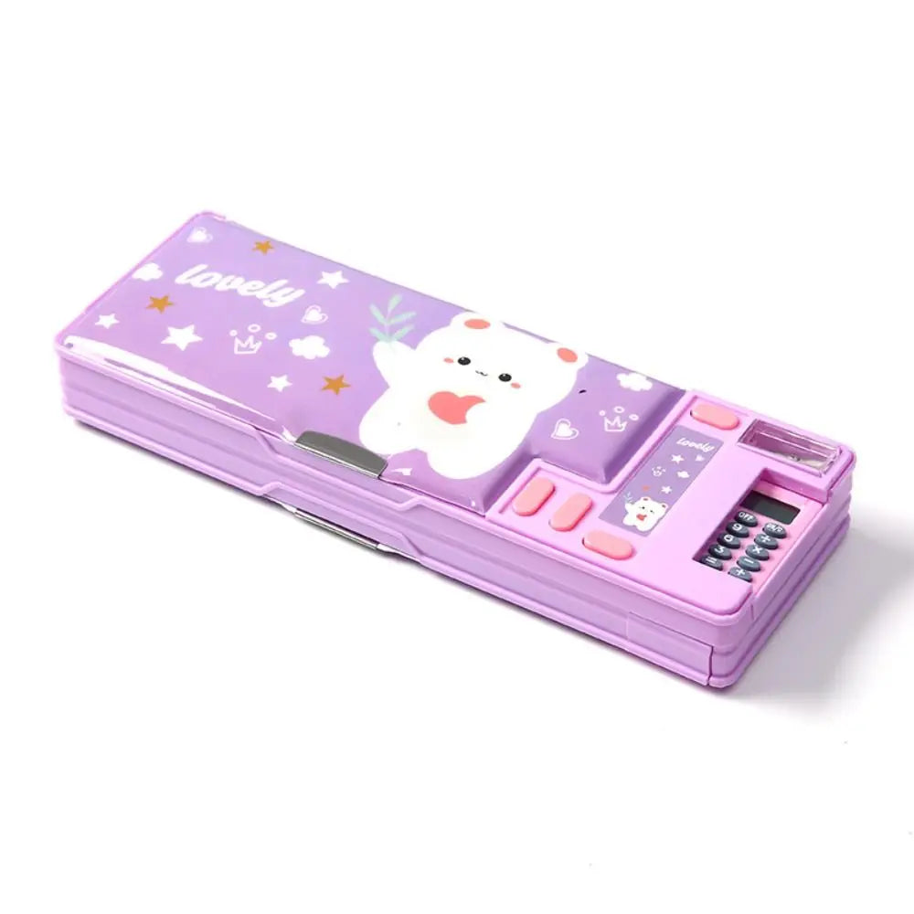 Double Layer Pencil Case with Calculator & Sharpener – Kids
