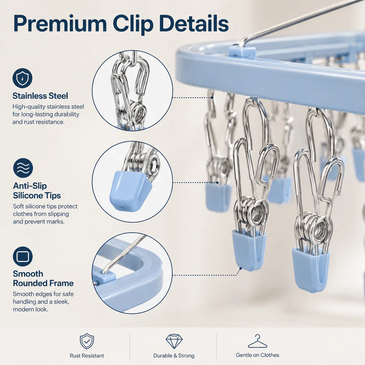 Stainless Steel Multi-Clip Sock Hanger – Windproof Laundry
