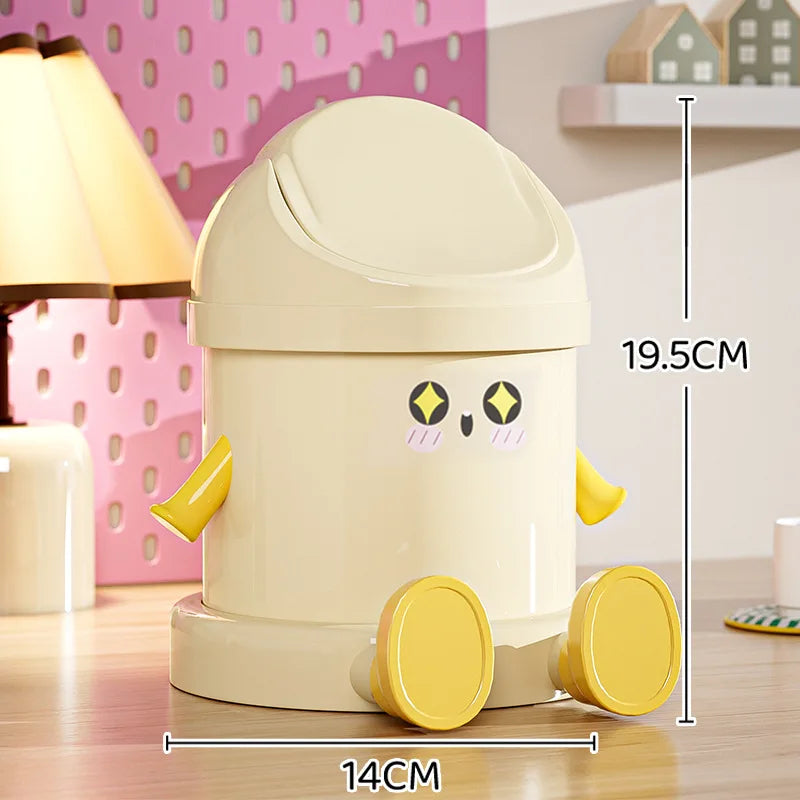 Cartoon Desktop Trash Can with Phone Stand & Flip Lid