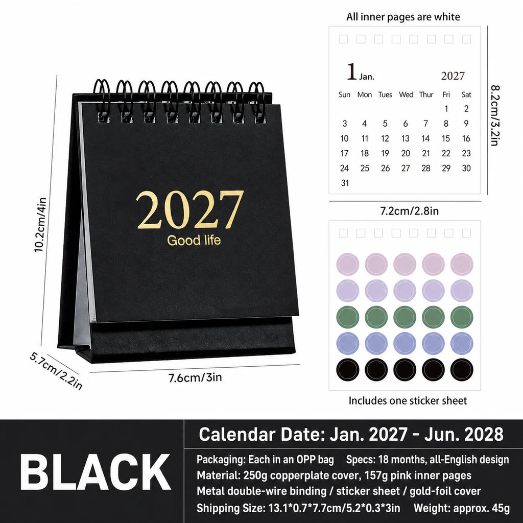 Mini Desktop Calendar 2027–2028 | Foil Stamped Morandi Planner