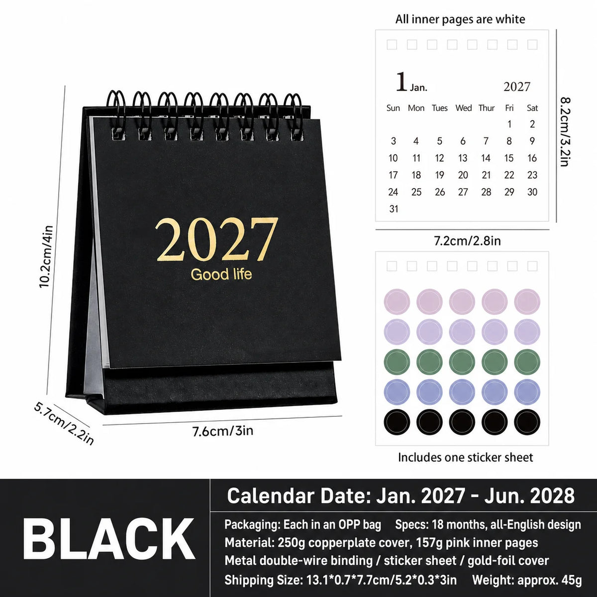 Mini Desktop Calendar 2027–2028 | Foil Stamped Morandi Planner