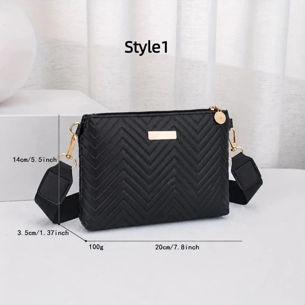 Quilted Women's Crossbody Bag – Wave Pattern PU Shoulder Purse