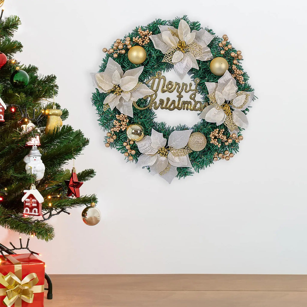 Christmas Wreath with Ball Ornaments – Artificial Front Door Decor