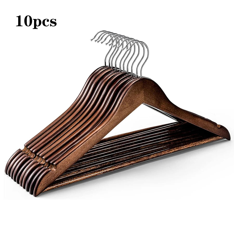 Solid Wood Coat Hangers with Non-Slip Pant Bar – 5/10 Pack