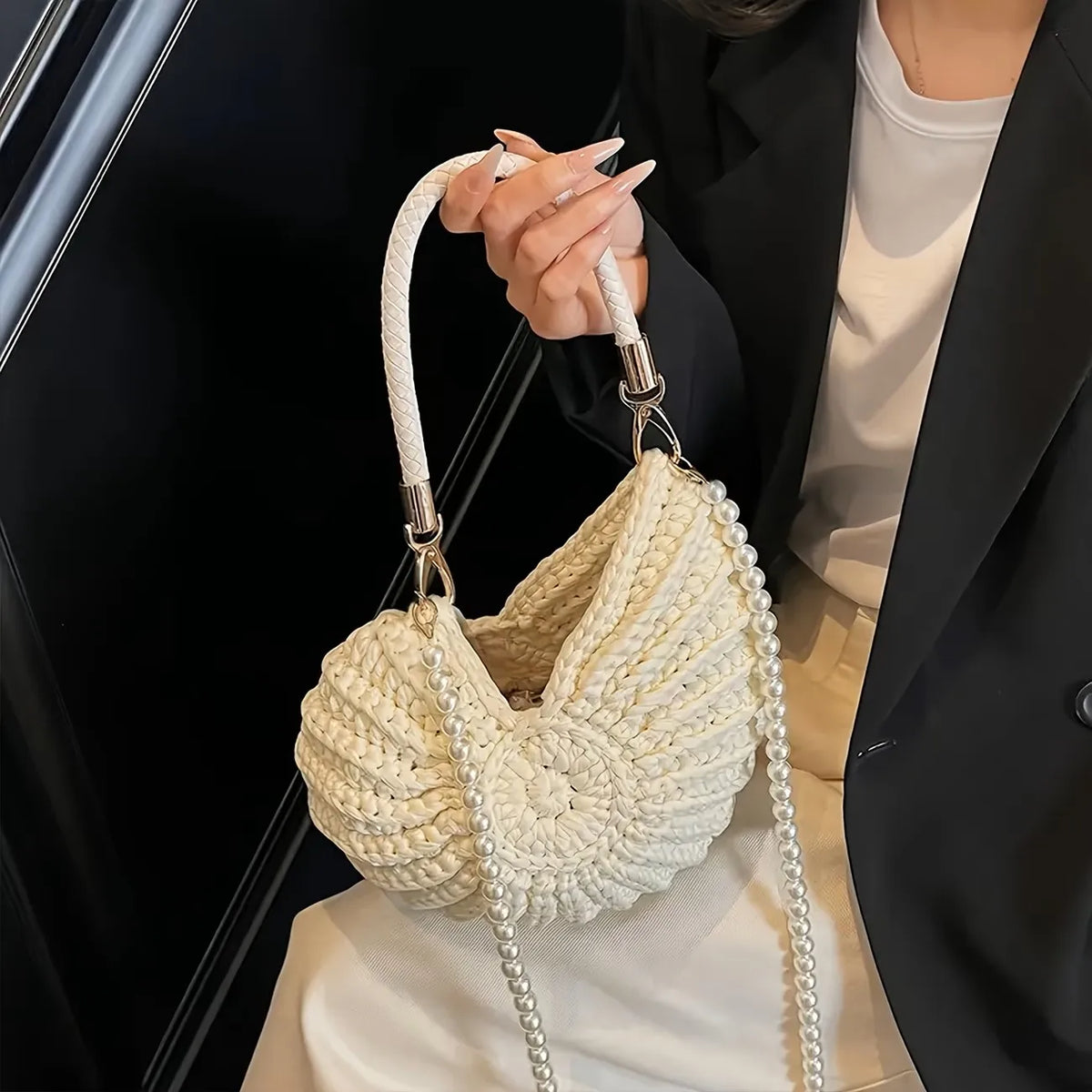 Handmade Woven Shell Bag – Boho Straw Beach Crossbody Purse