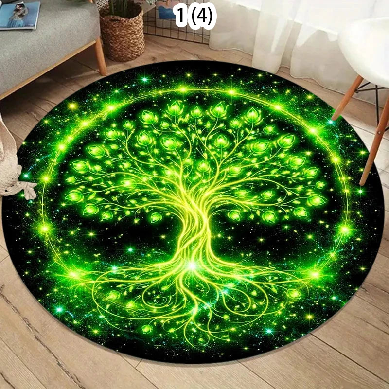 Vintage Tree of Life Round Rug – Non-Slip Decorative Mat