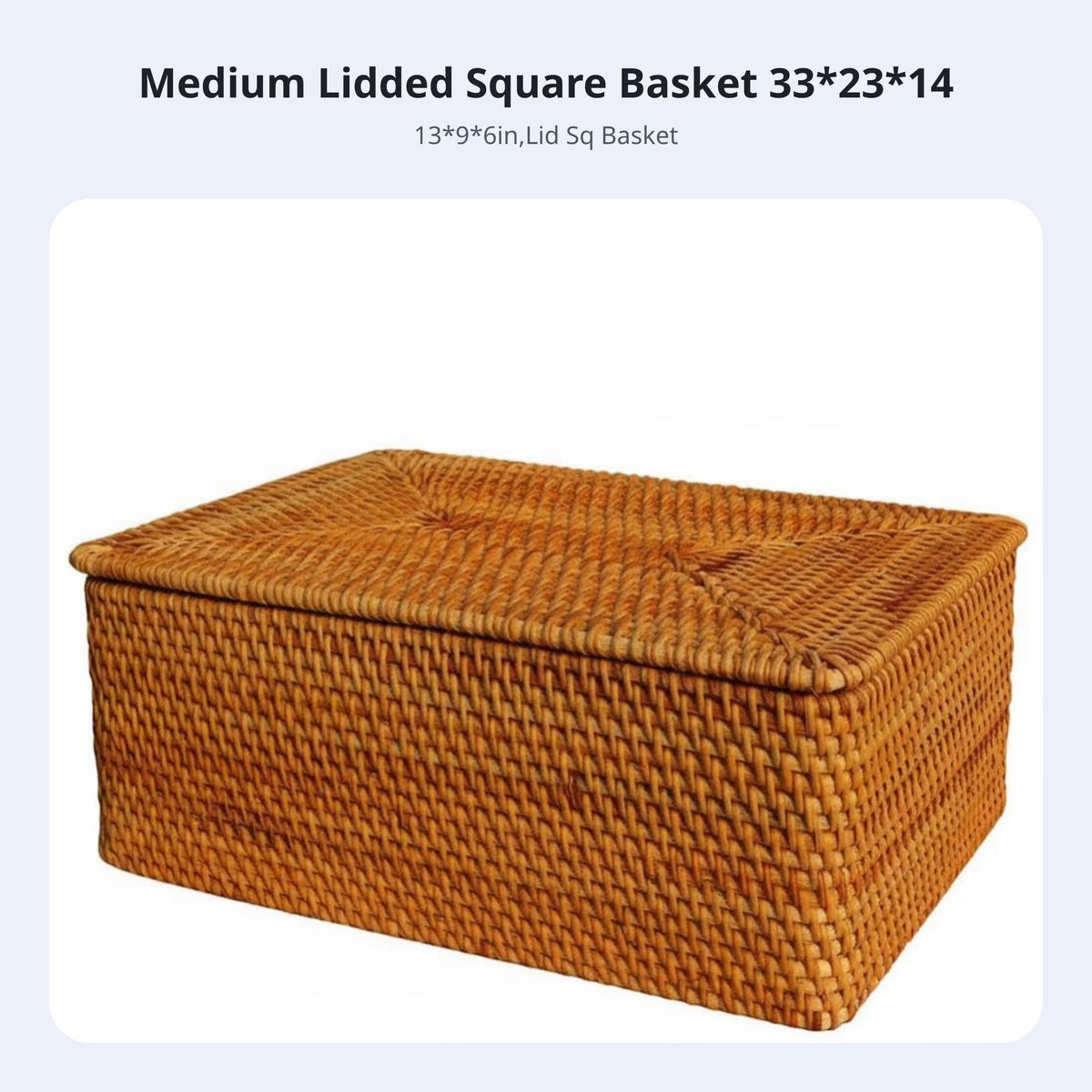 Rectangular Wicker Storage Box with Lid & Handles | Rustic