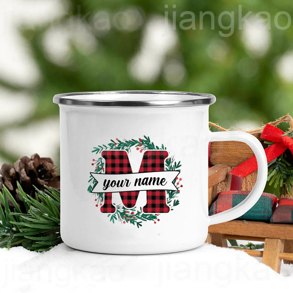 Personalized Christmas Enamel Mug – Custom Name Xmas Gift