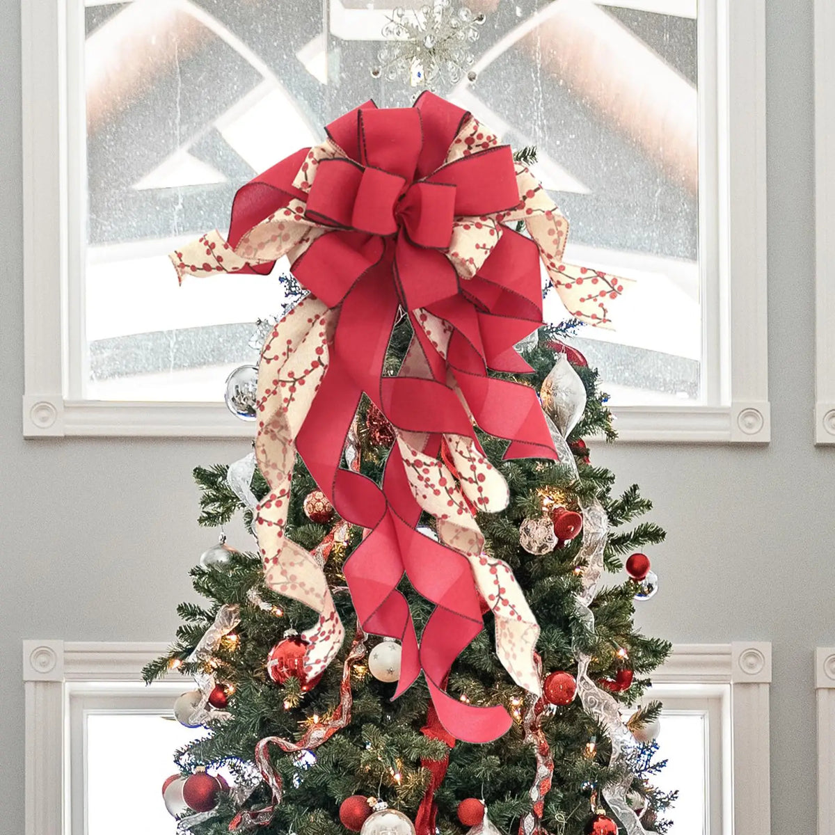 Large Christmas Tree Topper Bow – Wreath & Door Xmas Decor