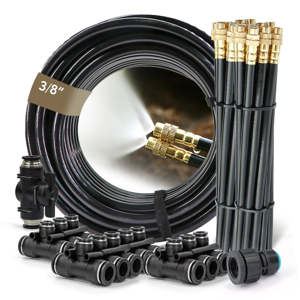 Garden Misting Cooling System Kit – Flexible Adjustable Nozzles