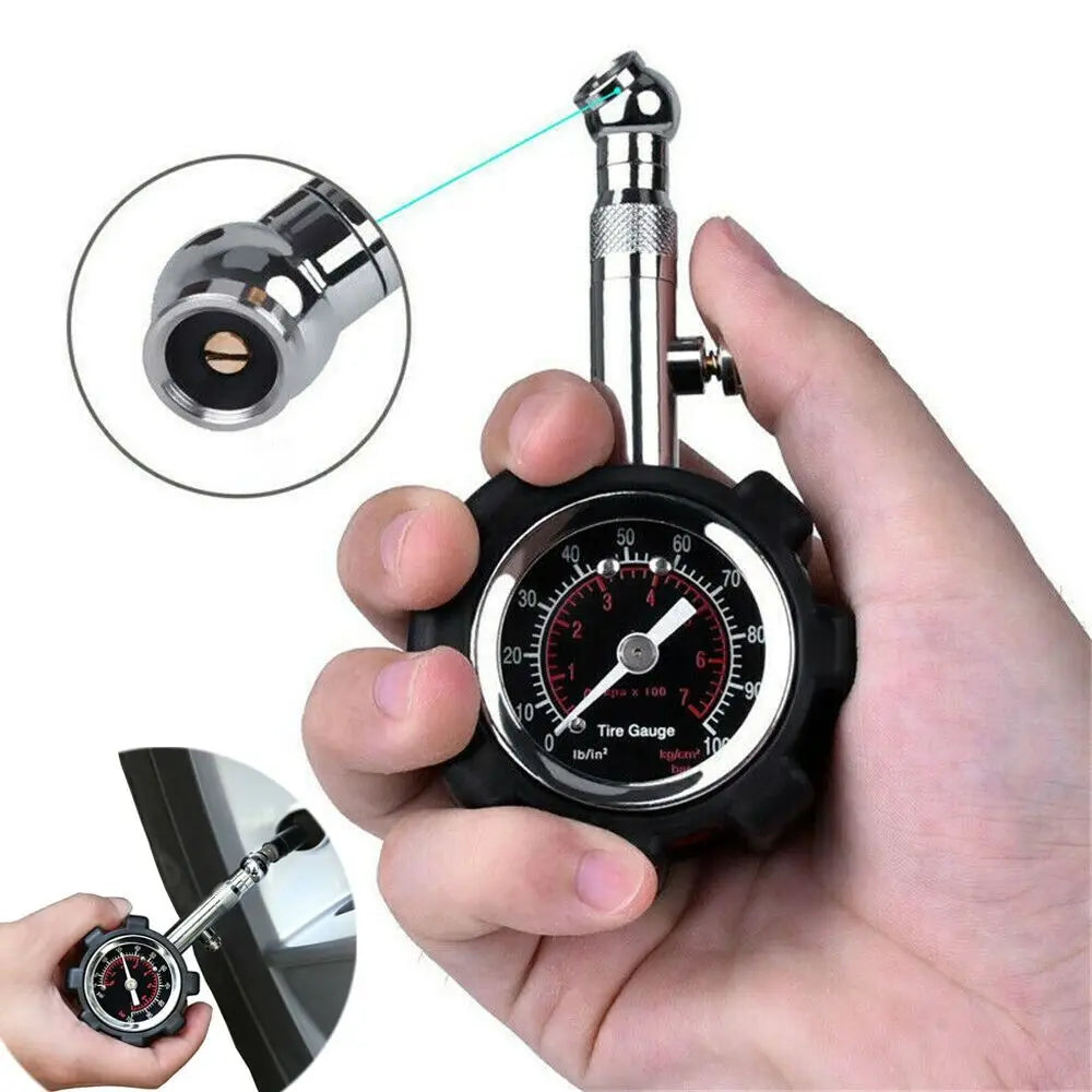 100 PSI Tire Pressure Gauge with Reset – Heavy Duty Car Tool
