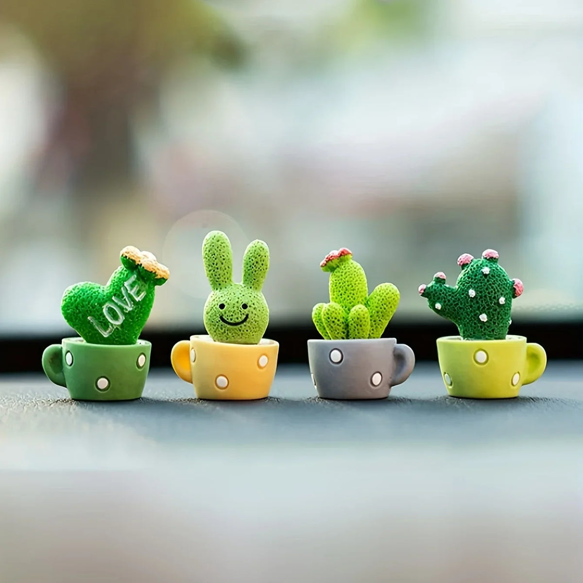 Resin Succulent Cactus Mini Plant Set of 4 – Home & Car Decor