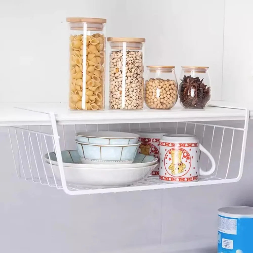 Under Table Storage Basket – Space-Saving Desk Organizer Rack