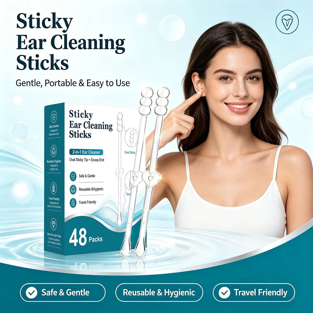 Sticky Ear Cleaning Sticks 48PCS – 2-in-1 Ear Wax Removal